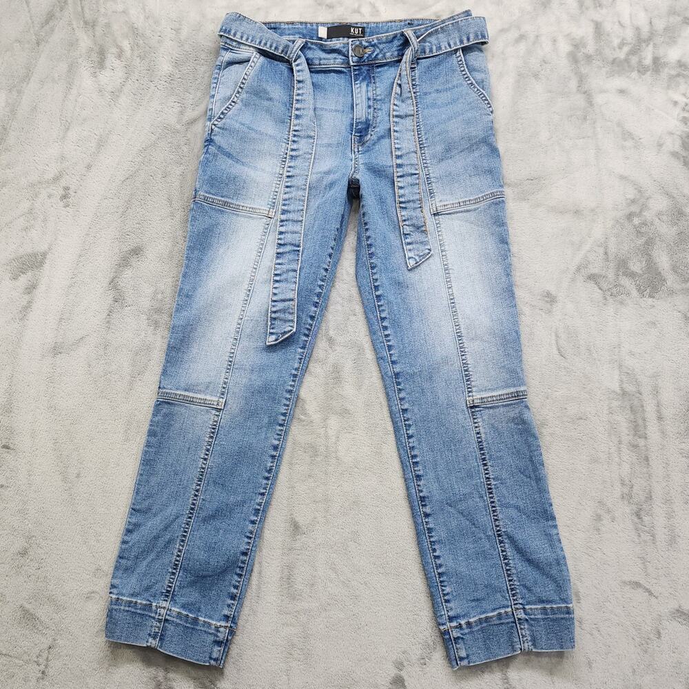 Kut from the Kloth Jeans Womens 6 Blue Reese Tie Waist High Rise Ankle Straight